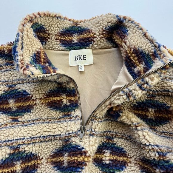 BKE Women’s Medium Colorful Aztec Pattern Tan Sherpa Wubby Quarter Zip Pullover - Picture 5 of 16